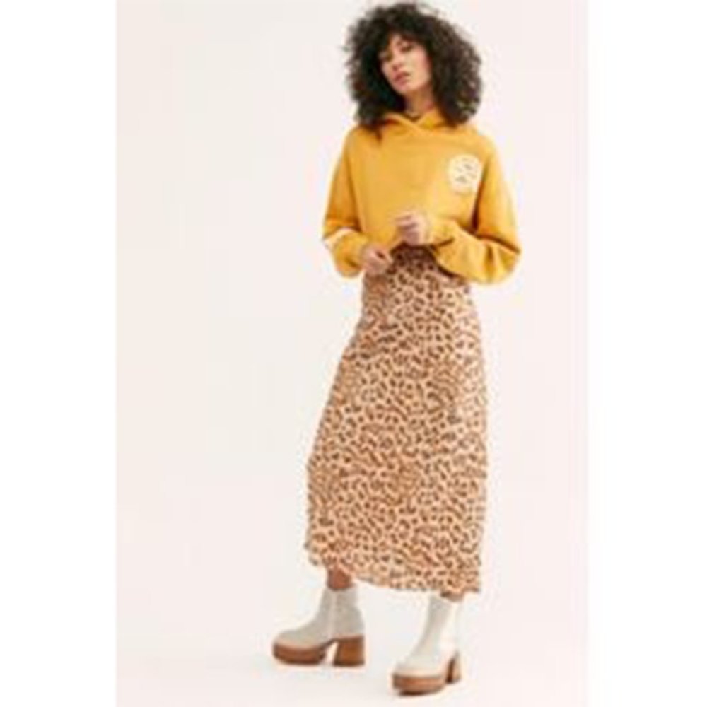 NWT Free People Baldwin Graphic Crop Hood Sweater Hoodie Sky Canary Yellow Large - Picture 3 of 10